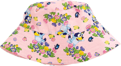 Bluey Floral Girls Dress and Bucket Sun Hat Toddler to Big Kid