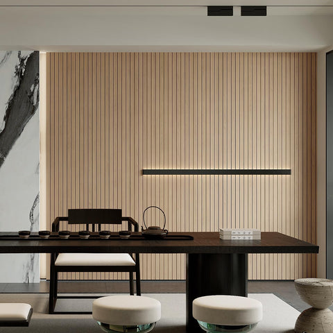 YU LI 3DH Peel and Stick PVC Slat Wall Panel 236"x15.75" Self-Adhesive Thick Faux Oak Wood Grain Wallpaper Panel 3D Soundproof Wall Panels for Walls & Ceilings