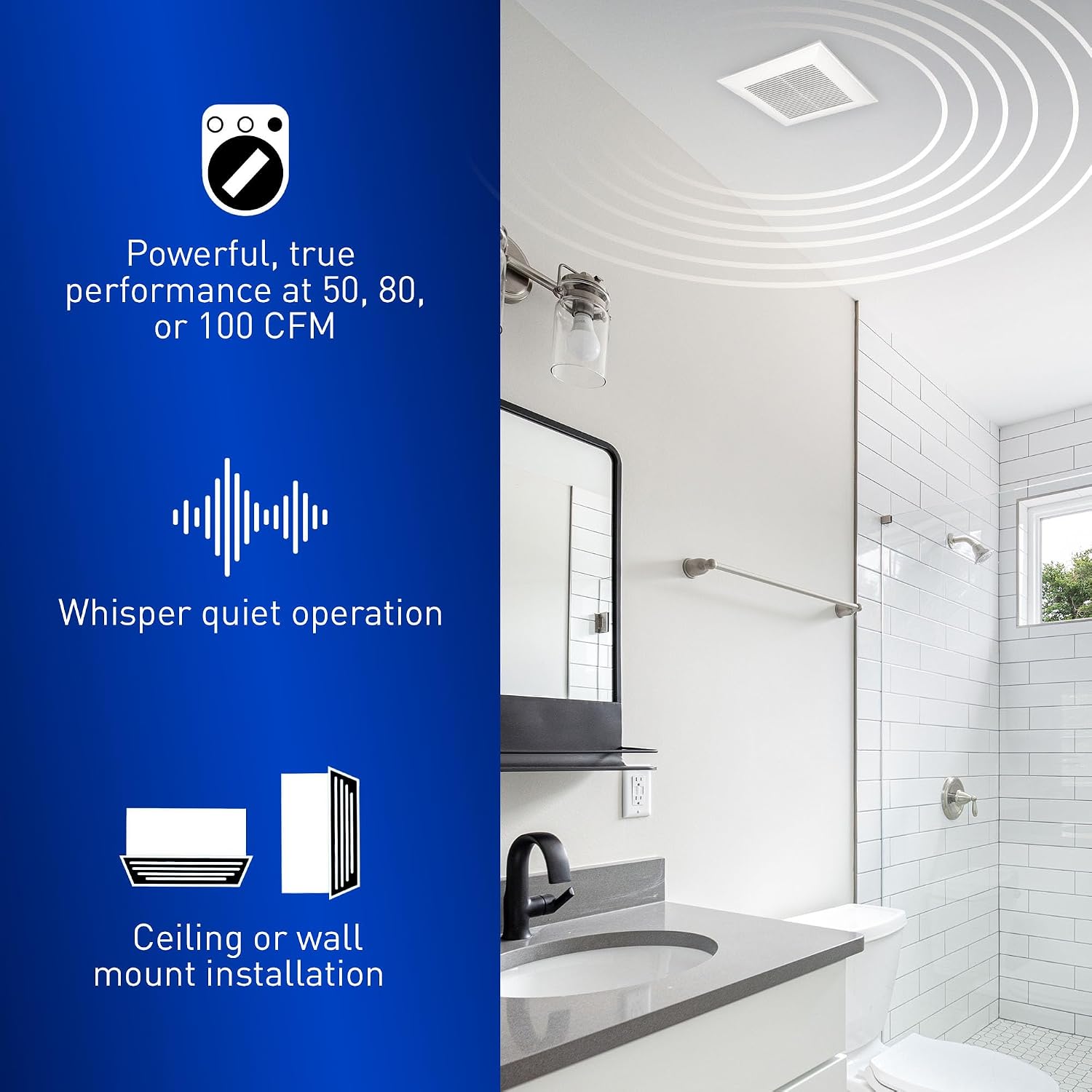 Panasonic FV-0510VS1 WhisperValue Bath Fan, 50-80-100 CFM
