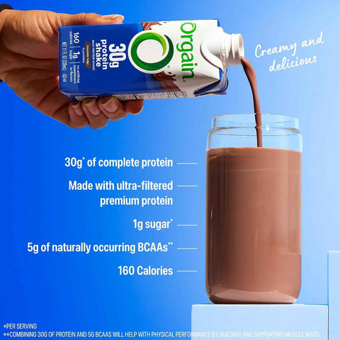 Orgain 30g High Protein Dairy Shake, 5g BCAAs, Chocolate, 11 oz, 12pk | Ready to drink dairy isolate milk protein, meal replacement, 1g sugar per serving, keto friendly, gluten free