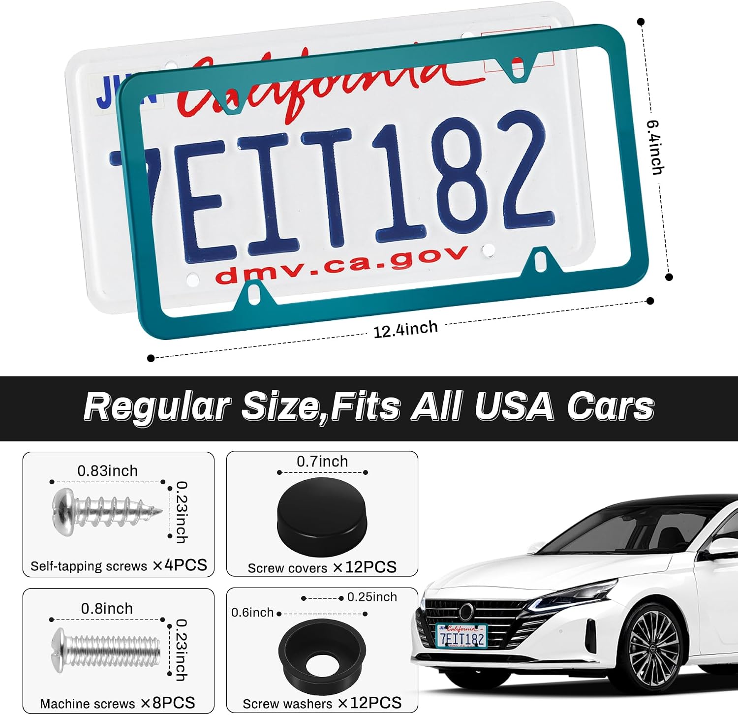 Alpmosn 2PCS Stainless Steel License Plate Frames, 4 Holes Car Licence Plate Covers with Screws Washers and Caps, Car Exterior Accessories, License Plate Holder for US Vehicles (Green)