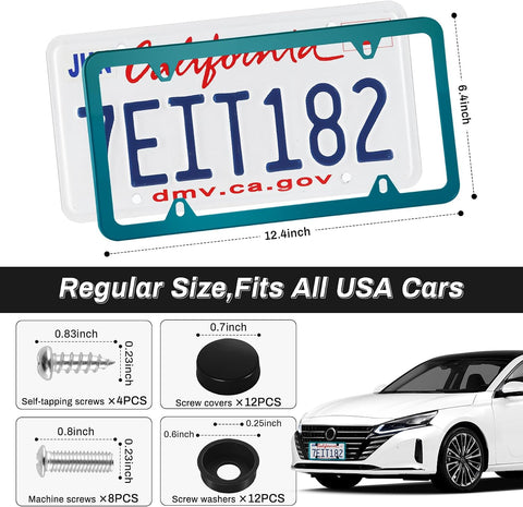 Alpmosn 2PCS Stainless Steel License Plate Frames, 4 Holes Car Licence Plate Covers with Screws Washers and Caps, Car Exterior Accessories, License Plate Holder for US Vehicles (Green)
