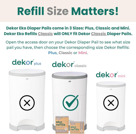 Diaper Dekor CLASSIC Diaper Pail Refills 2 Count Unscented Exclusive End-of-Liner Marking Quick & Easy to Replace Most Economical Refill System for Original and Eko Style Pails