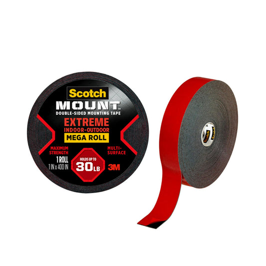 Scotch-Mount Double Sided Mounting Tape Heavy Duty, Black Extreme Mounting Tape, 1 Roll Adhesive Tape, 1 in x 400 in Wall Tape (33.3ft), Our Strongest Tape For Our Toughest Jobs (414H-Long-DC)