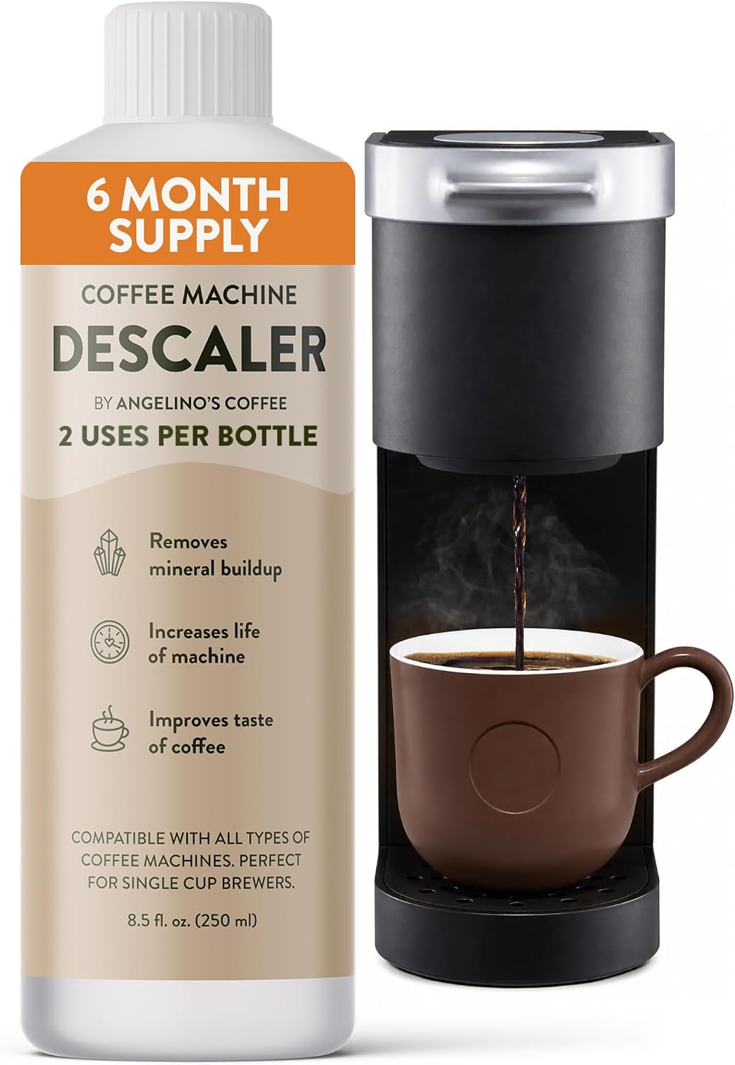 Universal Descaling Solution for Keurig, Nespresso, Breville, DeLonghi & Ninja (2 Uses) – Professional Coffee Descaler & Cleaner – Removes Limescale to Restore Flow & Temp – Odorless & Residue-Free