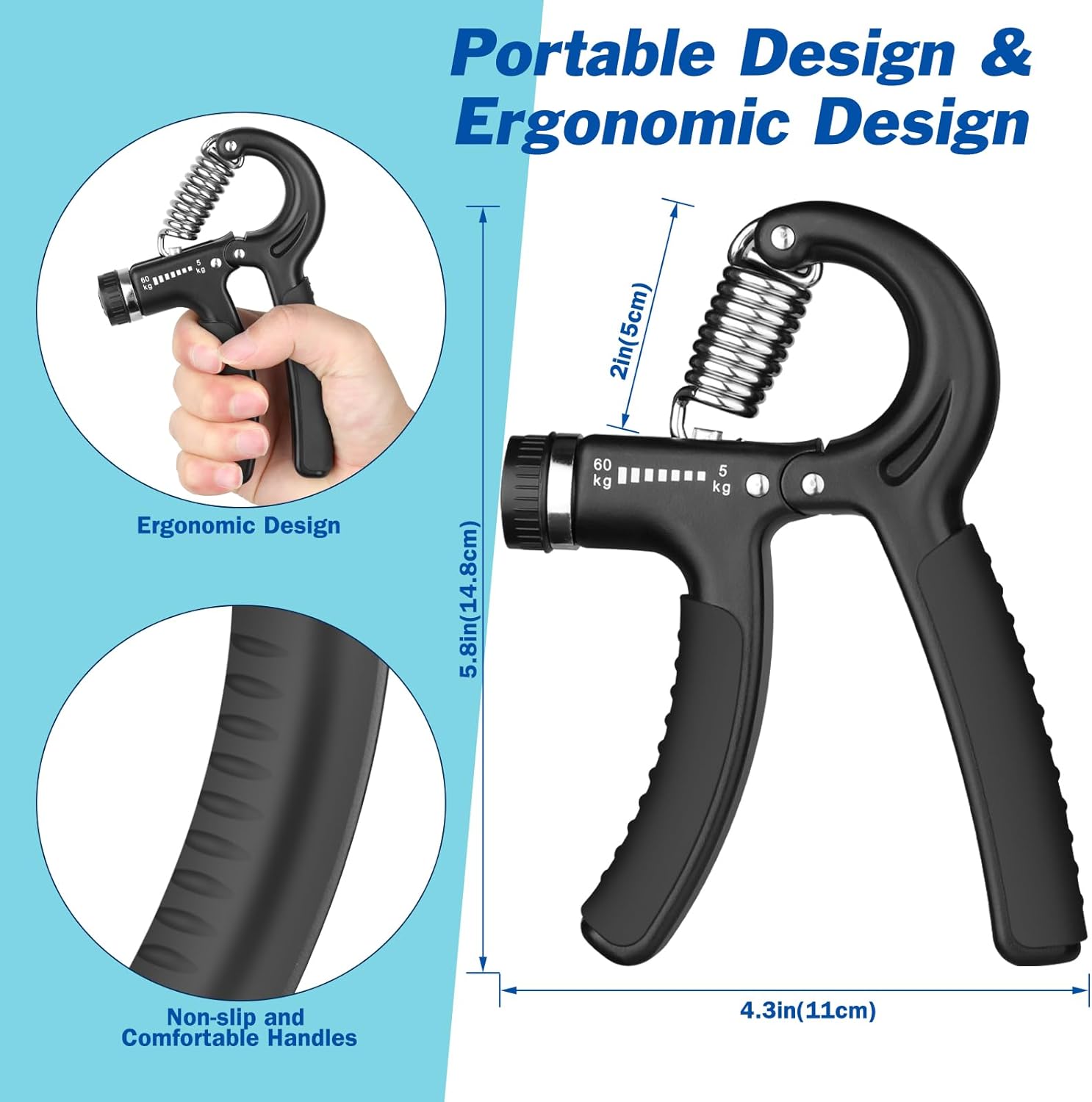 AIXPI Grip Strength Trainer, Hand Grip Exerciser Strengthener with Adjustable Resistance 11-132 Lbs (5-60kg), Forearm Strengthener, Hand Exerciser for Muscle Building and Injury Recover 1 PACK