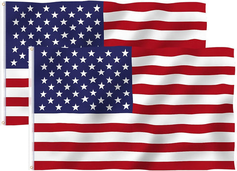 5x3 Ft American Outdoor Flag - US Flag Bright Color and Fade Resistant - Canvas Header and Double Stitched - USA Flags with Brass Grommets (US Flag 2pc)