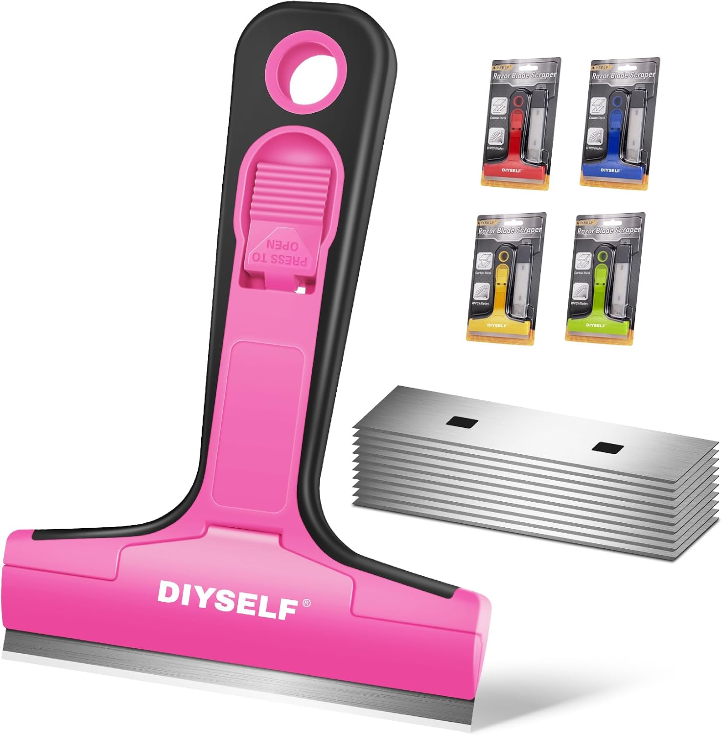 DIYSELF Window Scraper with 10 Extra 4" Razor Blades, Razor Scraper Tool