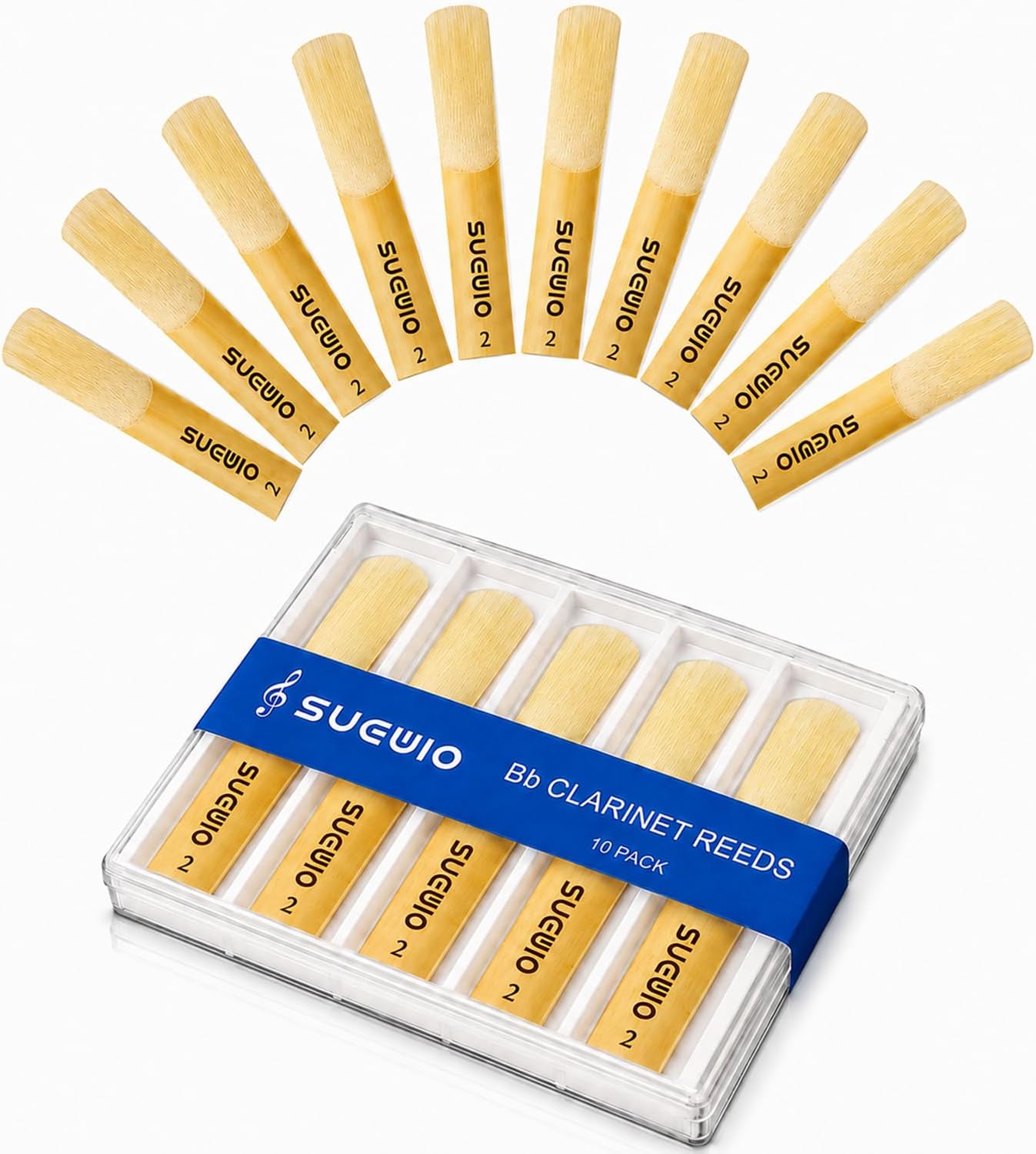 SUEWIO Bb Clarinet Traditional Reeds, Strength 2.0, Box of 10