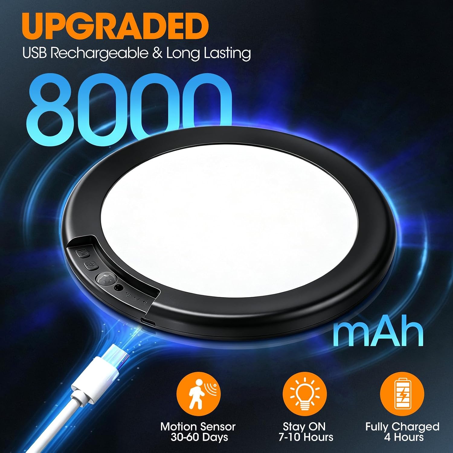 Rechargeable Motion Sensor Ceiling Light, Wireless Closet Light, Black