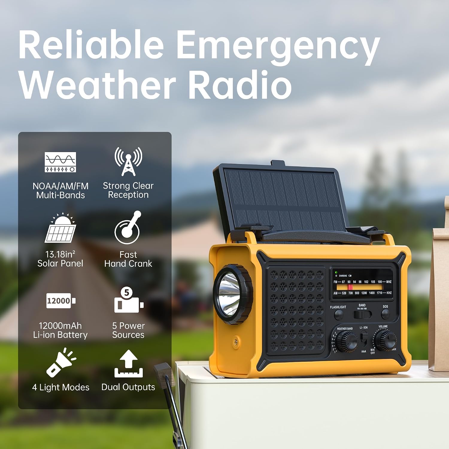 Weather Radios Portable AM FM NOAA Alert with Battery Backup 12000mAh