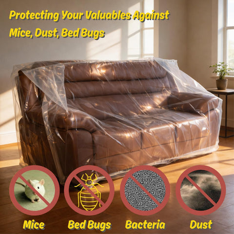 Wowfit 4mil Couch Cover for Moving, Clear Sofa Storage Bag, 92Wx42Dx62/41H