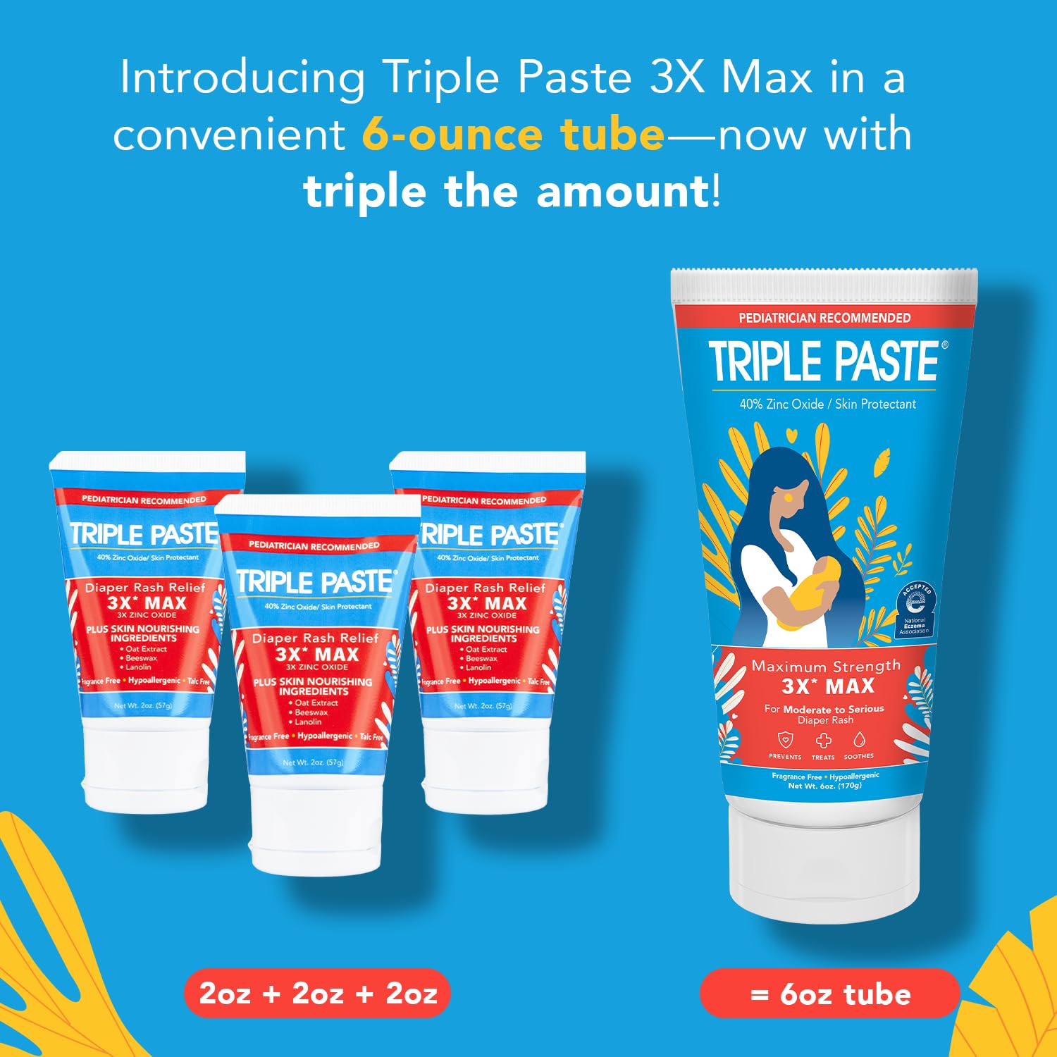 Triple Paste 3X Max Strength Diaper Rash Ointment, 40% Zinc Oxide, 6 oz