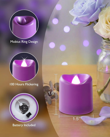 5plots 12Pack Purple Flameless Votive Candles, Fake Electric Candles