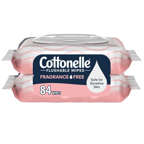 Cottonelle Fragrance Free Flushable Wipes, 2 Packs, 42 Wipes per Pack