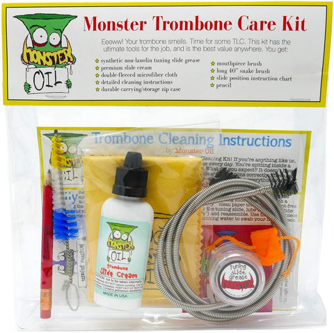 Monster Trombone Care and Cleaning Kit | USA-Based and Veteran-Owned! Slide Cream, Slide Grease, Mouthpiece Brush to Take Care of and Clean Your Trombone