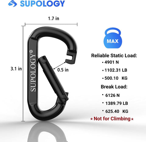 Heavy Duty Carabiner Clip, Steel Carabiners 1100lbs 3" D Shaped Spring Hook Small Clips for Hammocks, Hiking, Keychains, Outdoors and Gym, Dog Leash and Key Ring
