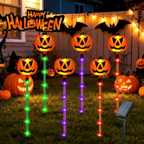 6 Pack Solar Pumpkin Lights Outdoor Waterproof for Halloween Decorations