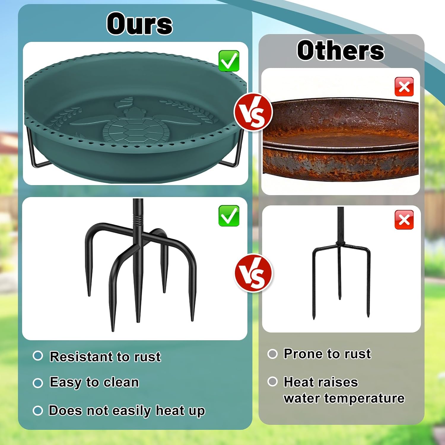 Bird Bath for Outside, Garden Freestanding Birdbath & Birdfeeder with Removable Bowl, Bird Baths Feeder for Outdoors Garden Patio Yard Lawn Decor, 5-Pronged Base & Easy to Clean(Green)