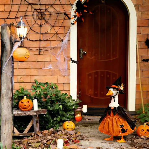 Mtsebmves Pumpkin Wizard Porch Goose Outfit Witch Geese Costume 23-Inch Porch Goose Dress for Yard Lawn Outdoor Garden Patio