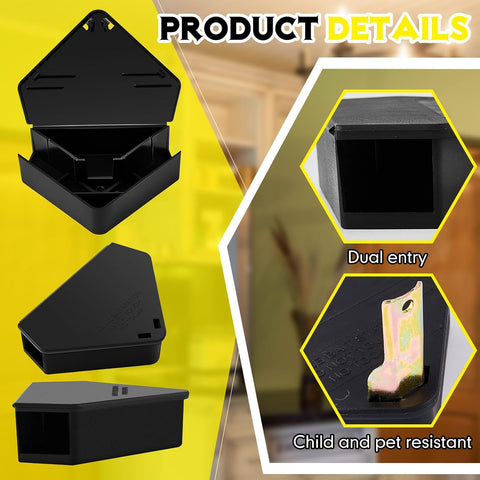 Qualirey 24 Pcs Triangle Mice Rat Bait Stations, 5x3 in, Black