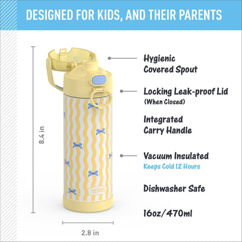 THERMOS FUNTAINER Water Bottle with Spout, 16oz, Wavy Bows