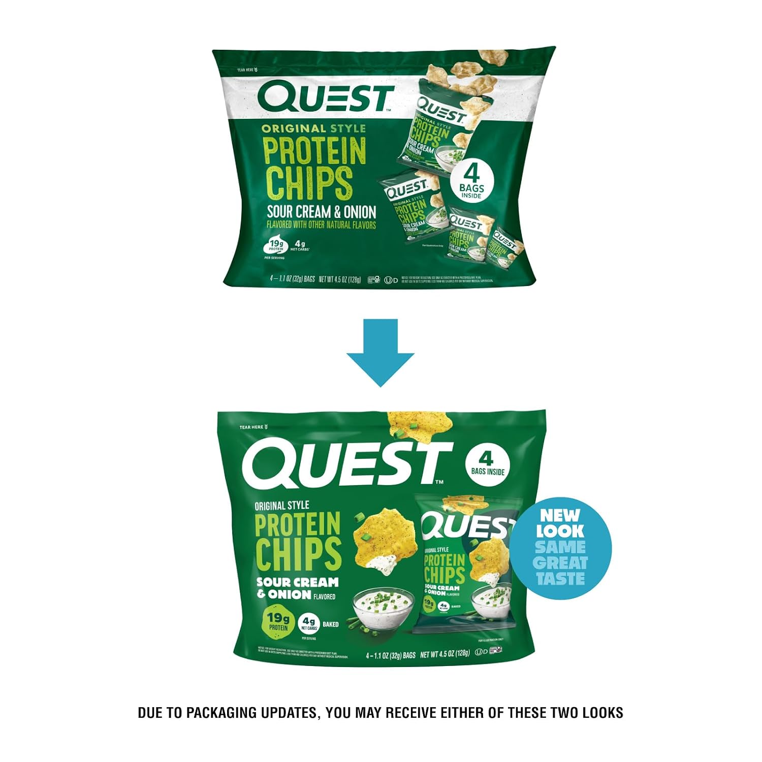 Quest Nutrition Sour Cream & Onion Protein Chips, 19g Protein, 4 Count