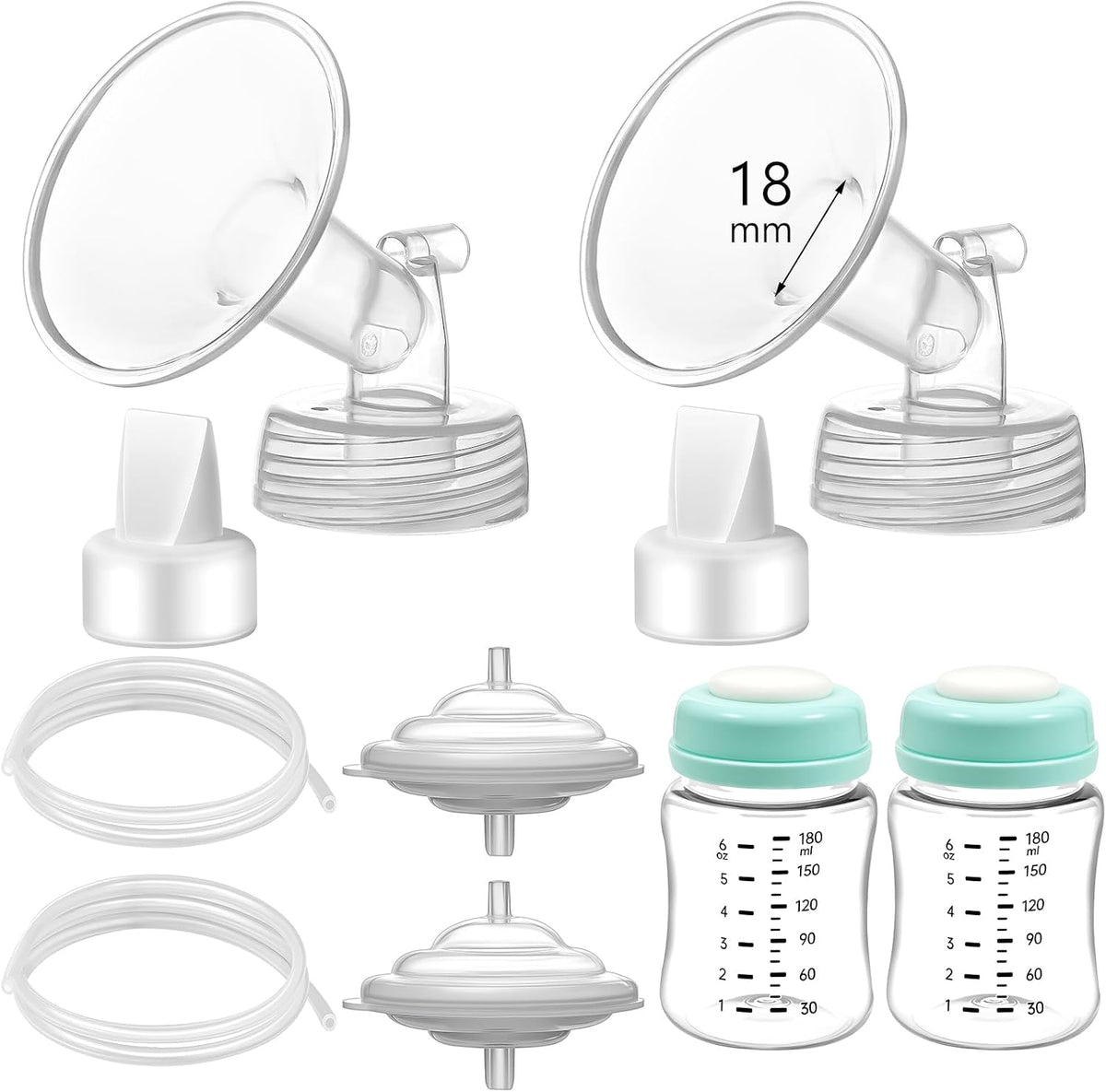 Pump Parts Compatible with Spectra S1/S2/9 Plus, Not Original Accessories, Full Set Replacements Include 18mm Flanges, Duckbill Valves, Backflow Protectors, Tubings and Bottles