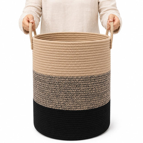 OrganiHaus Tall Cotton Rope Laundry Basket & Hamper, Blanket Storage 52L