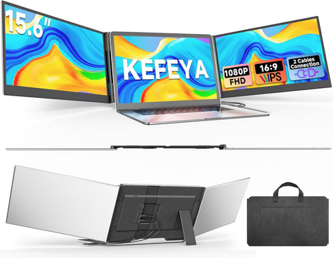 KEFEYA Laptop Screen Extender 15.6", FHD 1080P Portable Triple Monitor for Laptops 13-17.3", 0.16" Ultra-Thin Dual Laptop Monitor Extender for Windows/Mac/Dex/Chrome/Surface, Plug n Play