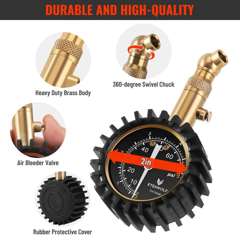 ETENWOLF Tire Pressure Gauge for Cars 0-75 PSI with Large Glow Dial