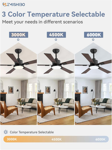 ZMISHIBO 52" Ceiling Fans with Lights for Bedroom, Living Room, Remote