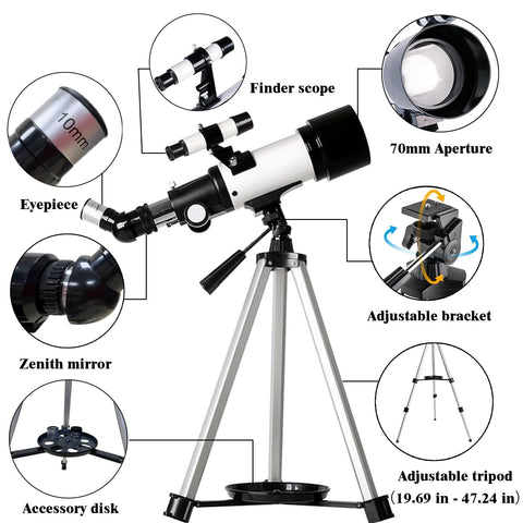 Telescope for Kids Adults Beginners,70mm Aperture 400mm Focal Length Telescopio for Astronomy, Multi Coated Travel Refractor Telescopes with Wireless Remote,Astronomical Telescope for Beginners