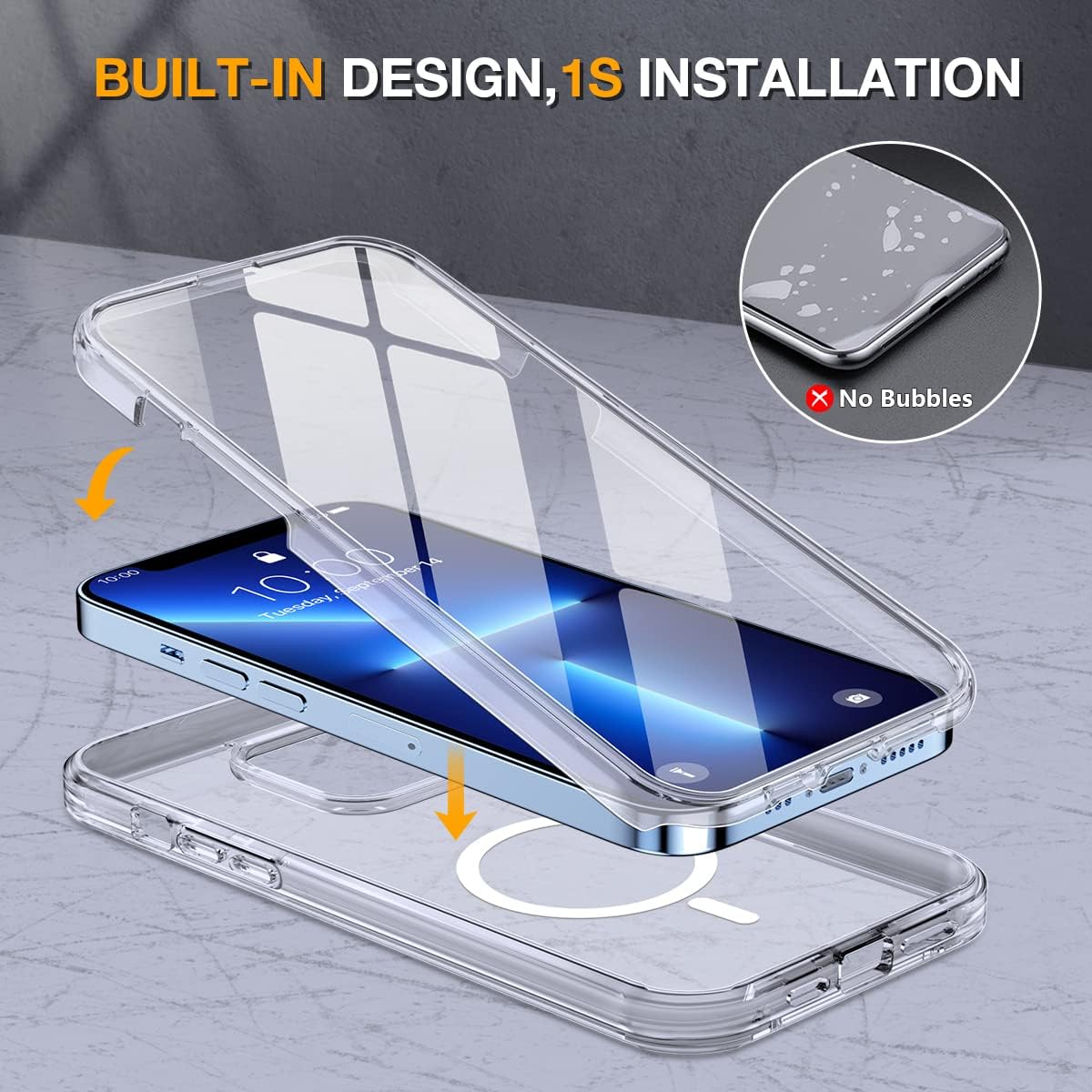 miracase iPhone 13 Pro Max Glass Case - 2023 Upgrade Full-Body Clear Bumper with Magnetic Ring and 9H Screen Protector