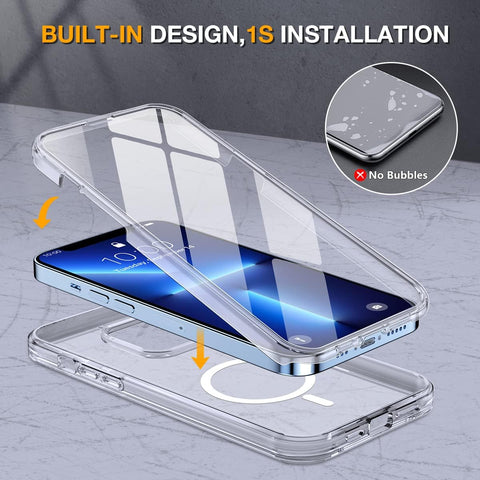 miracase iPhone 13 Pro Max Glass Case - 2023 Upgrade Full-Body Clear Bumper with Magnetic Ring and 9H Screen Protector