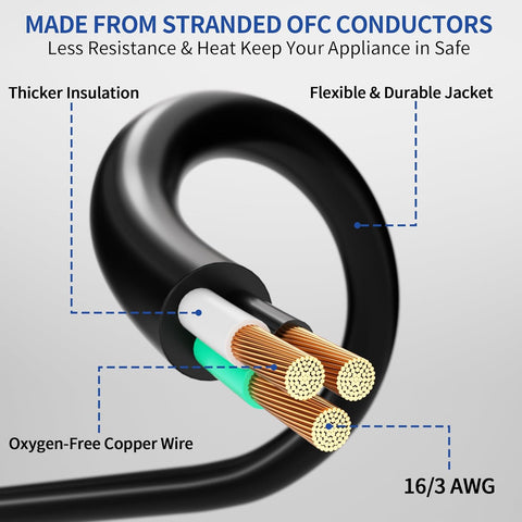 10Ft 3 Prong Multiple Outlets Outdoor Extension Cord, Black