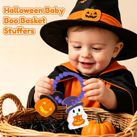 Halloween Baby Teething Toy, Pumpkin & Ghost Teether for Boo Basket Stuffer
