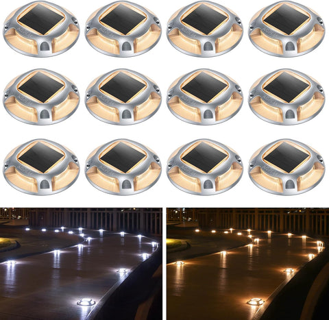 AGPTEK Solar Driveway Lights Outdoor 12 Pack, 2 Color Modes LED Deck Dock