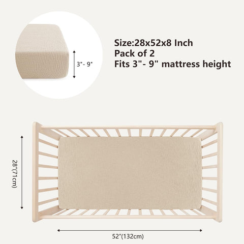 Bearmoss Muslin Crib Sheets 100% Cotton Baby Crib Sheets Fitted for Standard Crib Mattress & Toddler Bed Mattress 52"x28" Soft Breathable Crib Sheet Neutral for Boys Girls - 2 Pack (Oat Latte)