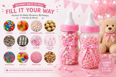13" Jumbo Fillable Baby Shower Bank Plastic Decoration Centerpiece (Pink, 13")