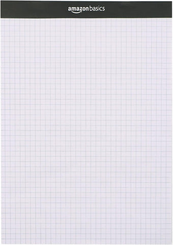 Amazon Basics Quad-Ruled Graph Paper Pad with Sturdy Back, Perforated, 8.5" x 11.75", White, 100 Sheets/Pad, 2-Pack