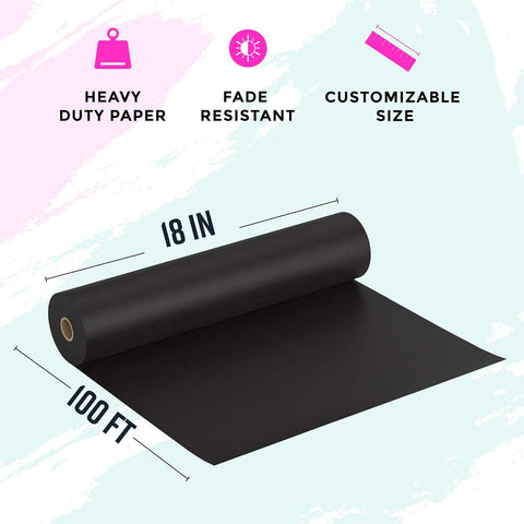 Bryco Goods Black Kraft Paper Roll - 18 Inch x 100 Feet - Ideal for Packing, Shipping, Arts & Crafts, Poster, Bulletin Board, Decorations, Bouquet, Gift Wrapping - Made in the USA