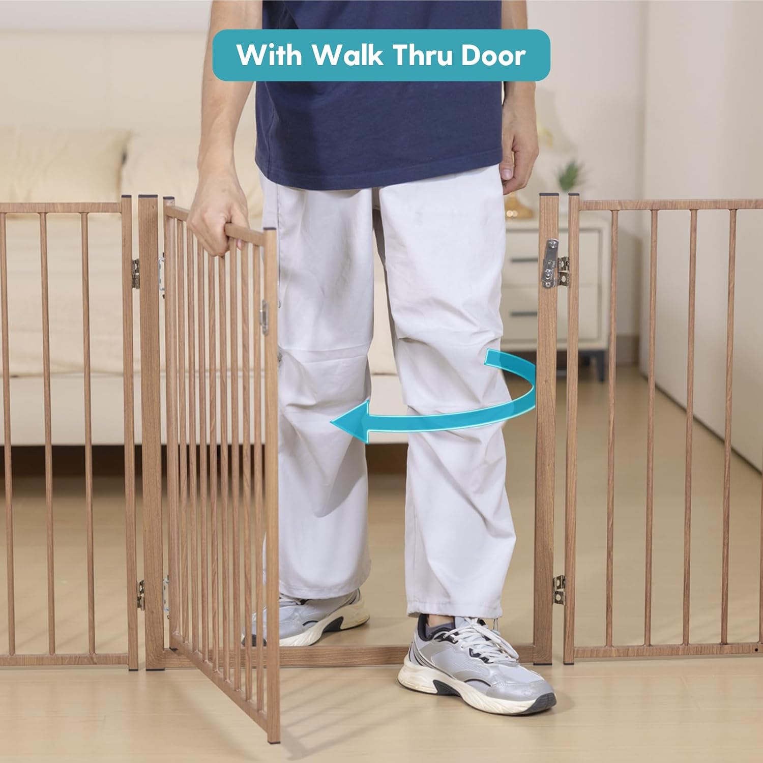 No Pawblems Freestanding Dog Gate with Door for Indoor & Outdoor, 30'' Tall