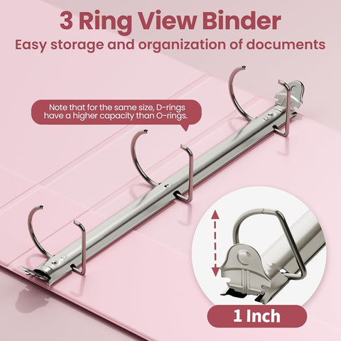SUNEE 3 Ring Binder, 1 Inch D Ring, Clear View PVC-Free (Fit 8.5x11 Inches), Pink, 1 Pack