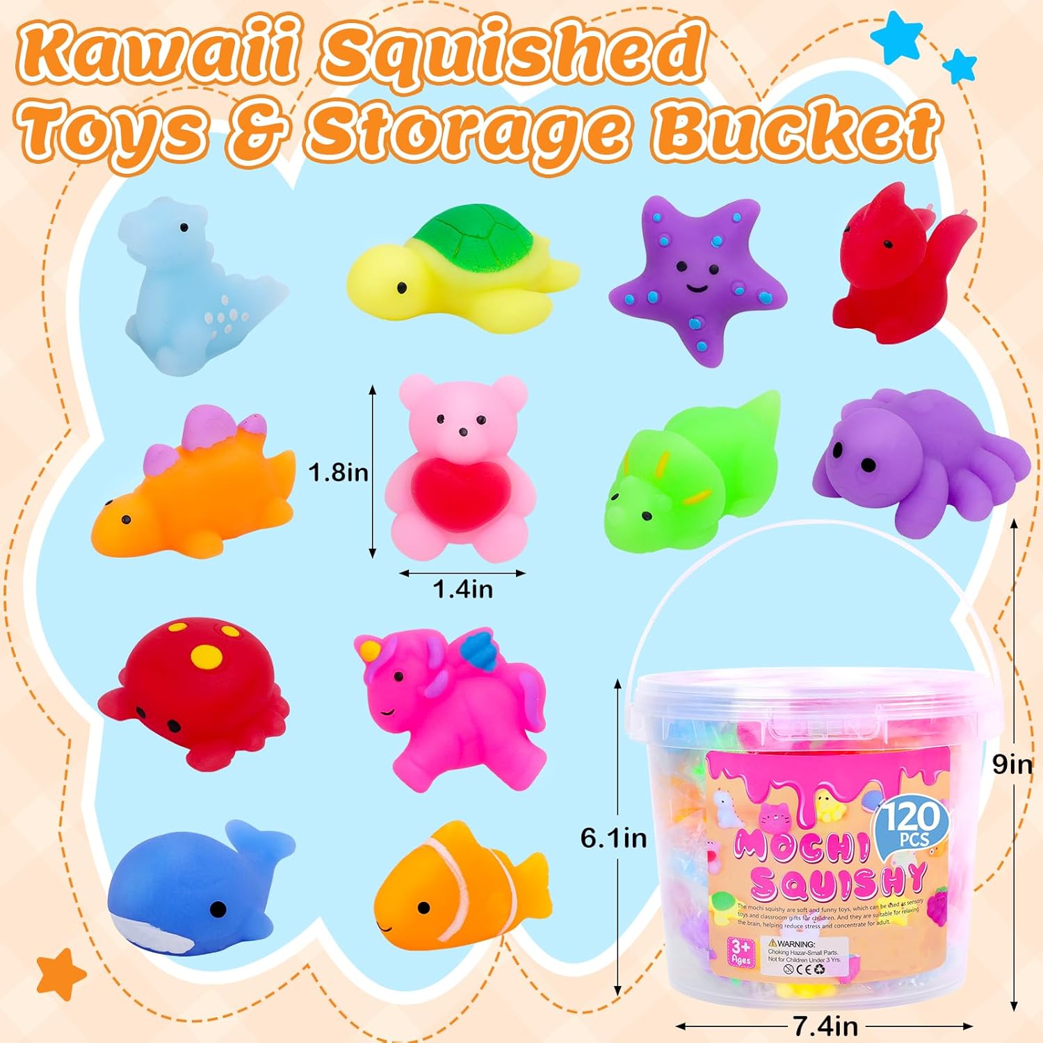 VISCOO 120 Pack Squishy Toys, Mochi Squishy Bulk, Kawaii Squishies for Kids