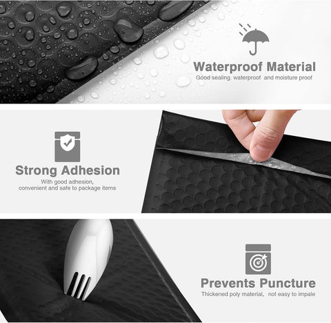 Metronic Bubble Mailer 4X8 Inch Black 500 Pack,Waterproof Padded Envelopes,Self-Seal Small Bubble Mailers Cushioning Bubble Envelopes for Shipping,Jewelry Makeup Supplies, Packaging Bulk