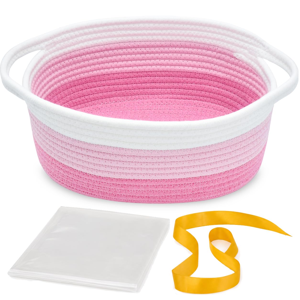 Empty Gift Basket with Gift Bag & Ribbon, Woven Rope Basket, 12x8x5 inch