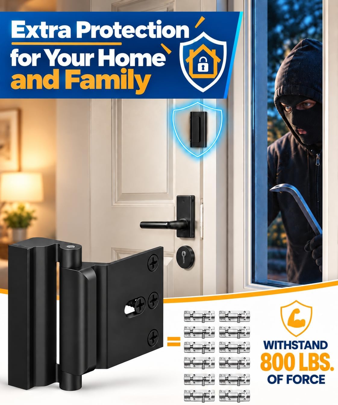 Home Security Front Door Lock, Child Safety Door Reinforcement Lock Latch