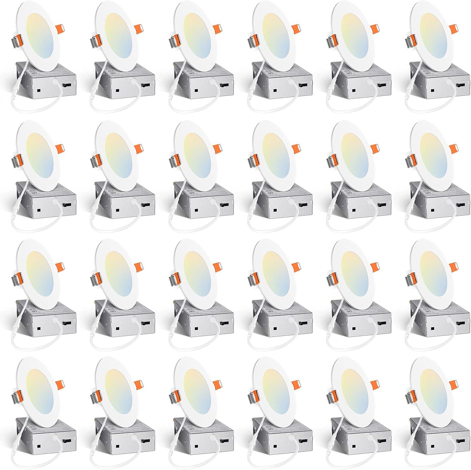 Amico 24 Pack 4 Inch LED Recessed Light with Junction Box, 5CCT, 800LM, 10W