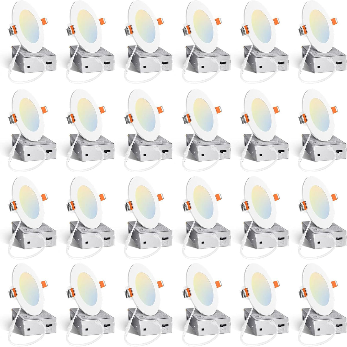 Amico 24 Pack 4 Inch LED Recessed Light with Junction Box, 5CCT, 800LM, 10W